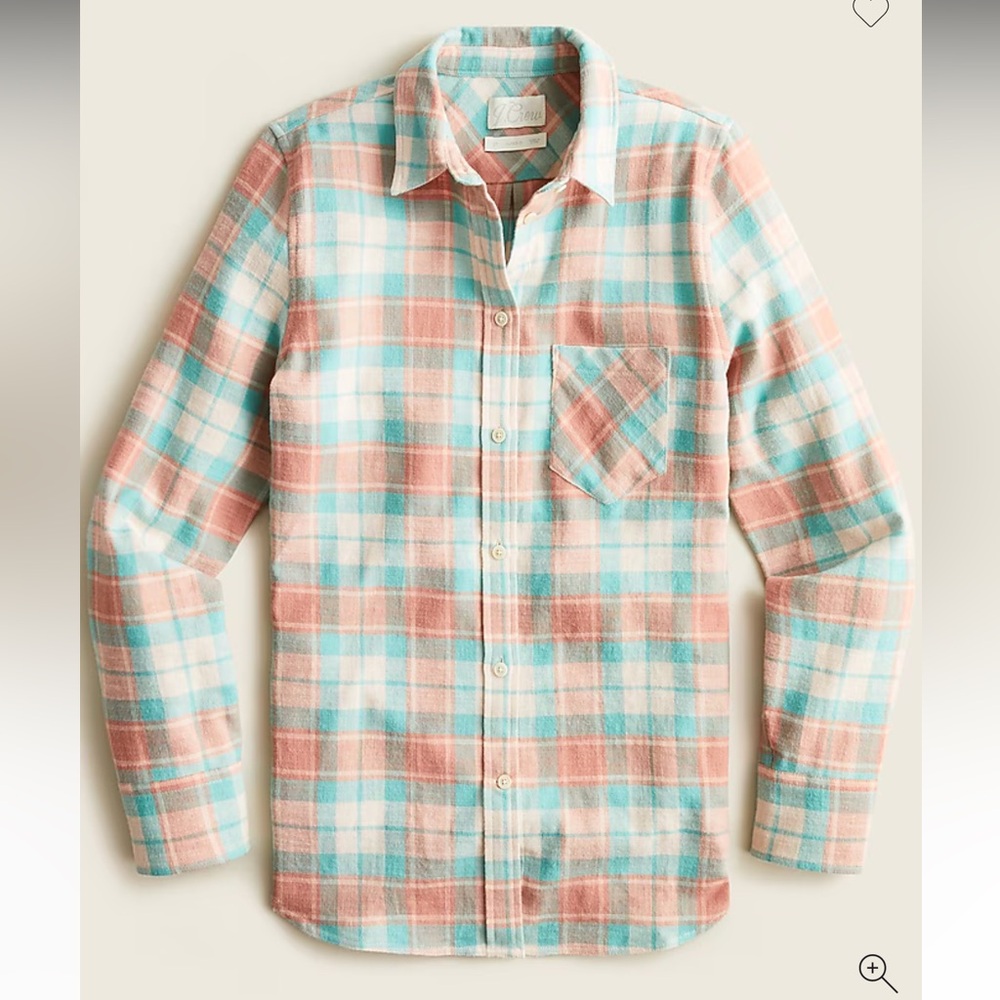 J. CREW Classic Women's Button Down Blush Plaid Flannel Shirt Size 4
